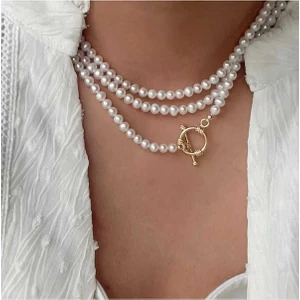 Şık Uzun Geçirmeli Inci Kolye