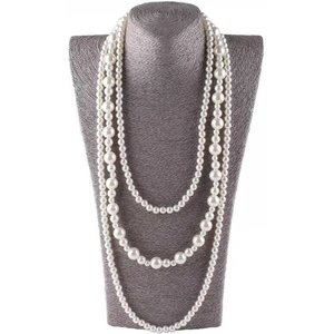 3 Sıralı Inci Uzun Tasarım Kolye