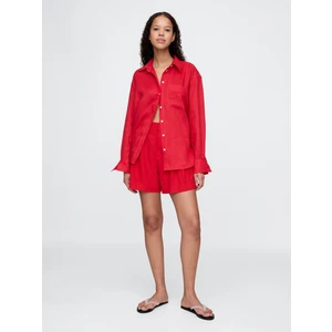 Kadın Kırmızı 365 High Rise Keten Karışımlı Şort