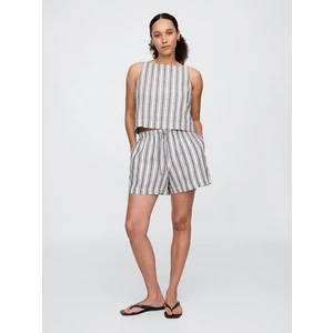 Kadın Mavi Çizgili Keten Karışımlı Şort