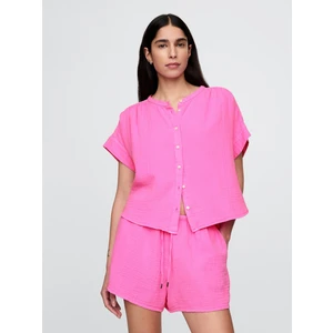Kadın Pembe Crinkle Gauze Gömlek