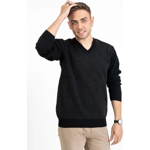 Mutlu City Erkek Orta Yaş ve Üzeri Triko Örgü Baklava Desenli Akrilik Kışlık Baba V Yaka Kazak 2057-SIYAH