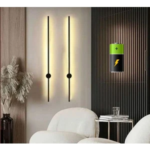 Modern Dekoratif Pilli LED Duvar Aplik 70  cm  Siyah ( 1 Adet )