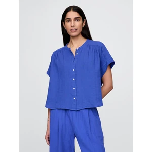 Kadın Mavi Crinkle Gauze Gömlek