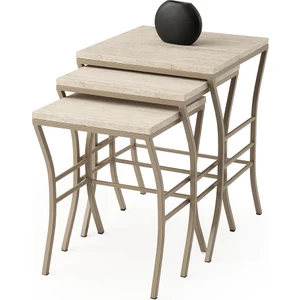 Eyfel Zigon Sehpa Sidon Desen 3'lü Set, Cappicino Metal Ayak, Iç Içe Geçebilir