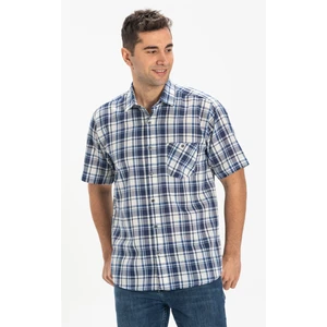 Eliş Şile Bezi Büyük Beden Kısa Kol Şile Bezi Erkek Gömlek Lacivert Ekose