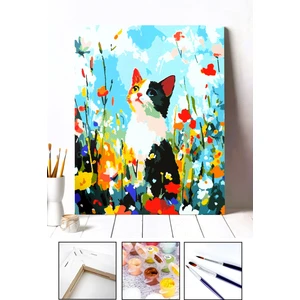 Sayılarla Boyama Seti - Smokin Kedisi | Tuval Şasesine Gerili 40X50 Ölçü | Fırça ve Akrilik Boya