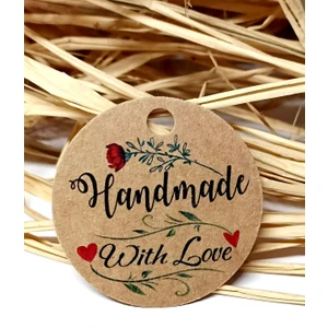 Hand Made With Love Kart 100 Adet Kraft Etiket 3,8 cm