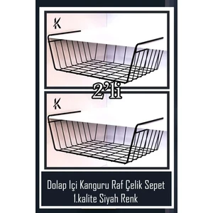 1.kalte 2'li Dolap Içi Kanguru Raf Çelik Sepet Askılı Raf Siyah