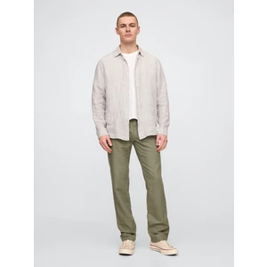 Erkek Yeşil Keten Karışımlı Khaki Pantolon