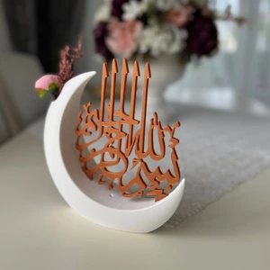 Bismillah Yazılı Hilal Mini Vazosu | Çiçek Bölmeli Islami Ev Dekoru
