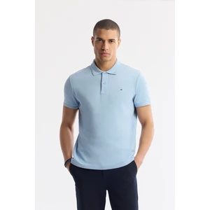 Erkek Regular Fit Mavi Kıvrılmaz Polo Yaka %100 Pamuk Basic T-Shirt B001032