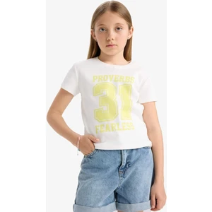 Kız Çocuk Slim Fit Dar Kesim Bisiklet Yaka Baskılı Kısa Kollu Tişört E5897A825SM