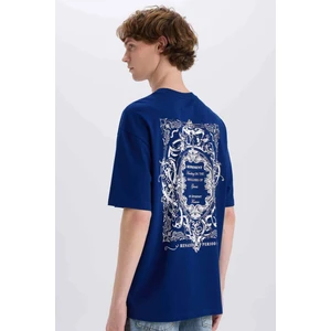 %100 Pamuk Boxy Fit Bisiklet Yaka Sırt Baskılı Kısa Kollu Tişört E4540AX25SM