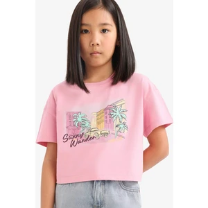 Kız Çocuk Bisiklet Yaka Baskılı Kısa Kollu Tişört E0384A825SM