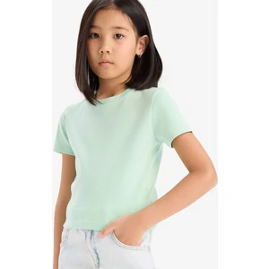 Kız Çocuk Slim Fit Dar Kesim Bisiklet Yaka Ribana Basic Düz Kısa Kollu Tişört B3054A825SM