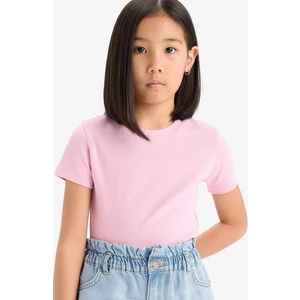 Kız Çocuk Slim Fit Dar Kesim Bisiklet Yaka Ribana Basic Düz Kısa Kollu Tişört B3054A825SM