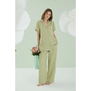 Önden Düğmeli Müslin Pijama Takım