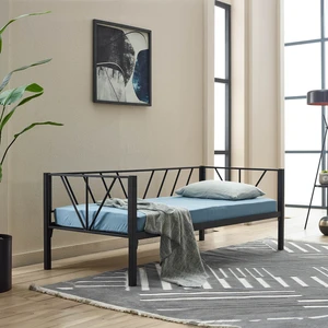 Alchera Daybed Tek Kişilik Sedir Divan Metal Karyola Siyah