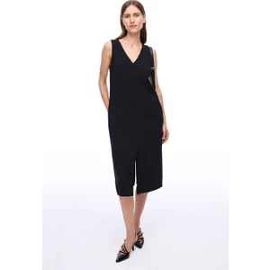 Seras Regular Fit Midi Boy Sıfır Kol V-Yaka Siyah Elbise