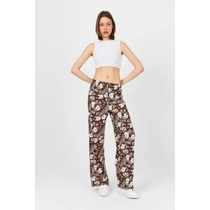 Kahve Bel Lastikli Desenli Pantolon 4725A