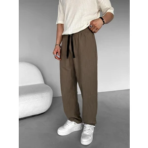 Erkek Baggy Fit Keten Pantolon Kahverengi