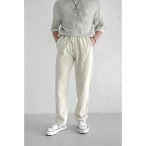 Erkek Baggy Fit Keten Pantolon Ekru