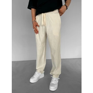 Erkek Baggy Fit Keten Pantolon Bej