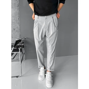 Erkek Boyfriend Zincirli Kumaş Pantolon Açık Gri