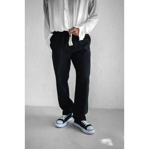 Erkek Baggy Fit Keten Pantolon Siyah