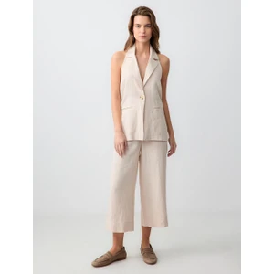 Jimmy Key  Taş Rahat Kesim Yüksek Bel Bol Paça Dokuma Keten Pantolon