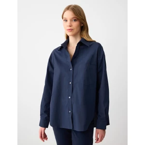 Jimmy Key Lacivert Rahat Kesim Uzun Kollu Pamuklu Dokuma Gömlek