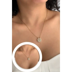 ÇLK Accessories Çelik Taşlı Kalp Figür Çiçek Çelik Kolye TRKOLYE5832 B36003