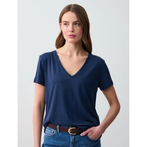 Jimmy Key  Lacivert V Yaka Kısa Kollu Örme Modal Tişört