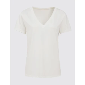 Jimmy Key  Beyaz V Yaka Kısa Kollu Örme Modal Tişört