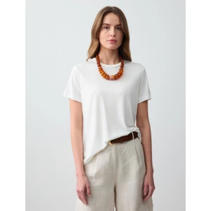 Jimmy Key  Beyaz Bisiklet Yaka Kısa Kollu Örme Modal Tişört