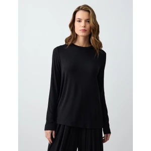 Jimmy Key Siyah Bisiklet Yaka Uzun Kollu Modal Örme Sweatshirt