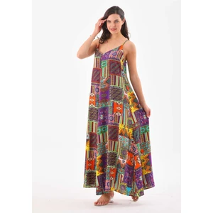Patchwork Düz Askılı Elbise
