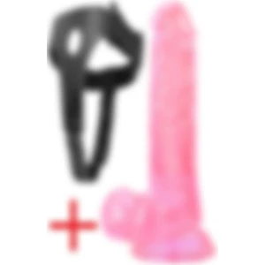 Lolita Shop Yumuşak Pembe Jel Dokuda Belden Bağlamalı 18.5  cm  Vantuzlu Deri Kemerli Realistik Takma Dildo Penis