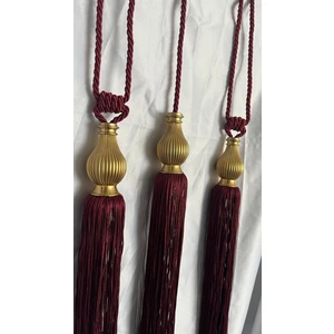 Bordo Kırmızı Braçol Kornişe Takma (Üçlü Set) Altın Kuka Tavan Yan Bağlama Perde Toplama Aksesuarı Perde Bağlama Ipi
