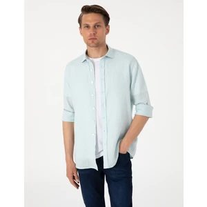 Pierre Cardin Erkek Su Yeşili %100 Keten Regular Fit Uzunkollu Gömlek 50303293-VR115