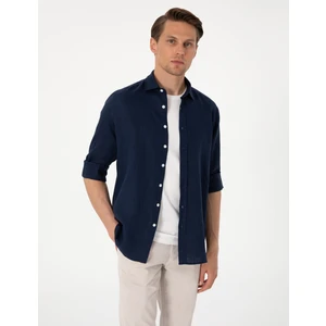 Pierre Cardin Erkek Lacivert %100 Keten Regular Fit Uzunkollu Gömlek 50303293-VR033