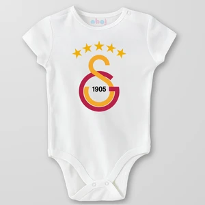 Organik Pamuk 5 Yıldızlı Galatasaray Logo Bebek Body Çıtçıtlı Zıbın Badi Kısa Kol