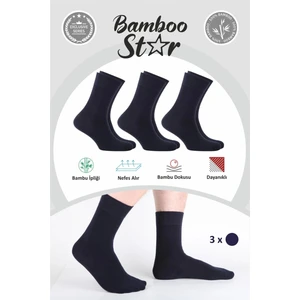 Bambu Erkek Soket Uzun Düz Lacivert Dikişsiz 3'lü Premium Kutulu Çorap