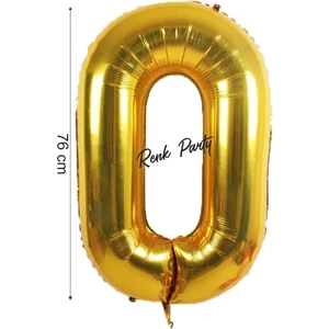 Folyo Balon 0 Rakamı Helyum Balon 76  cm  Gold Renk - 0 Yaş Balonu - 0 Rakam Balon - 34 Inch
