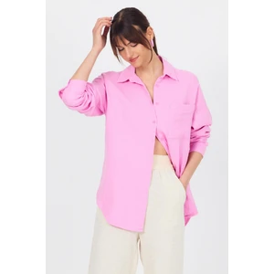 Pembe Tek Cepli %100 Pamuk Oversize Müslin Gömlek 4697A