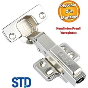 Frenli Pistonlu Düz Menteşe (Yavaş Kapanan) (1 Adet) - Taban Dahil