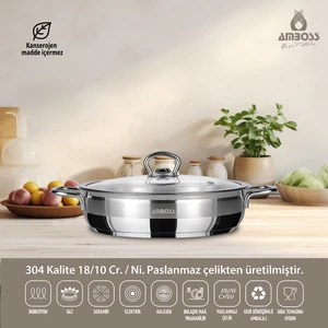 Ambos Saphire Paslanmaz Çelik Cam Kapaklı Basık Tencere 28 Cm