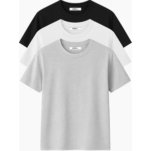Erkek 3’lü Basic Regular Fit Bisiklet Yaka Tişört Seti