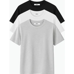 Erkek 3’lü Basic Regular Fit Bisiklet Yaka Tişört Seti